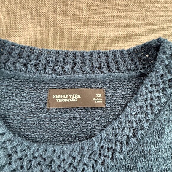 NEW! Simply Vera Wang Crochet Sweater Tank Top Sleeveless XS Round Neck Blue - Picture 4 of 13